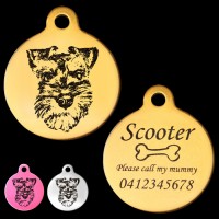 Schnauzer Front View Engraved 31mm Large Round Pet Dog ID Tag